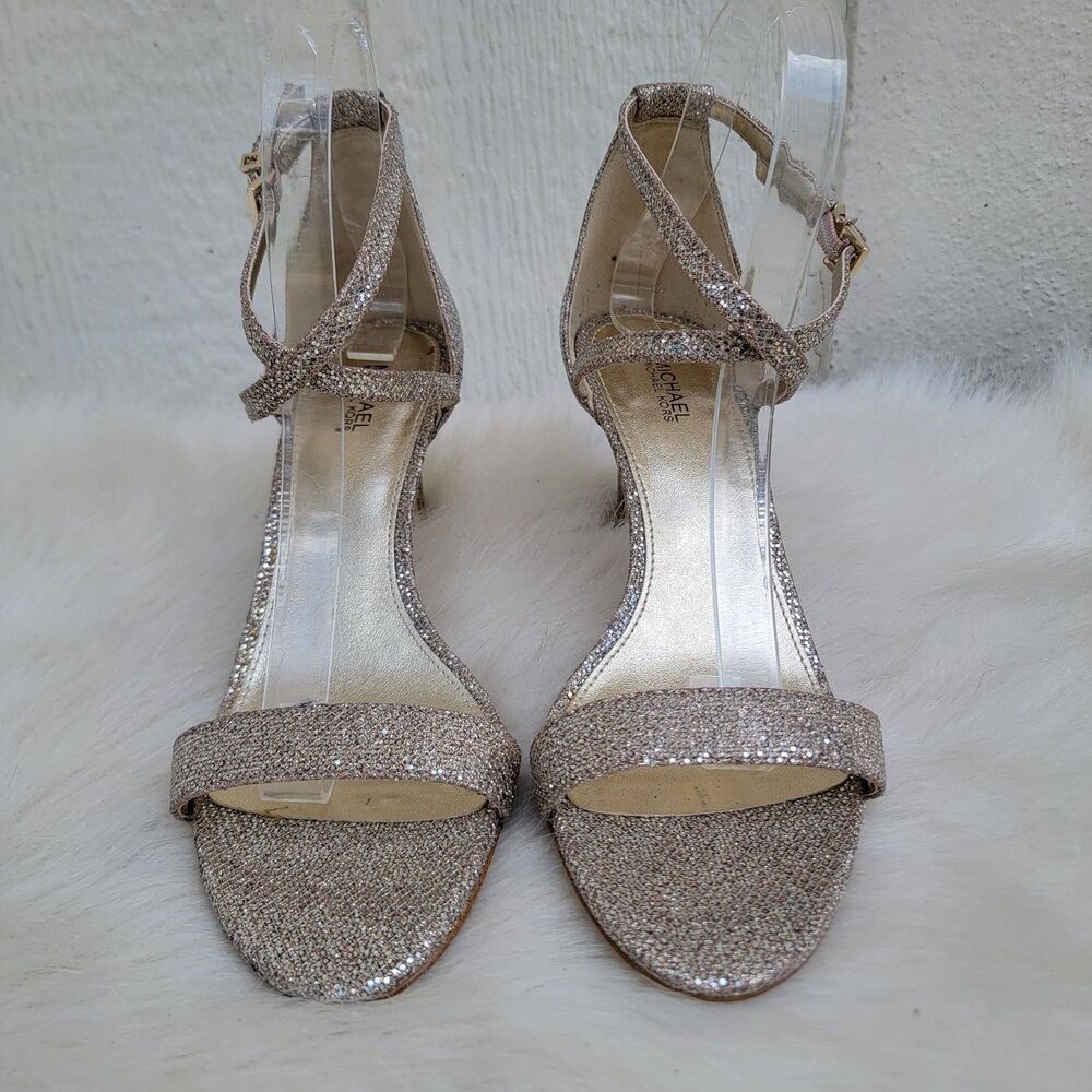 michael kors gold glitter ankle strap heels wmns sz 8.5